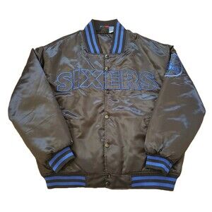 Vintage Y2K Philadelphia 76ers Majestic Size XL Mens Black Bomber Jacket NBA